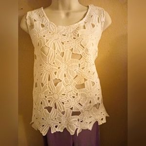 White lace top size large white purple snow